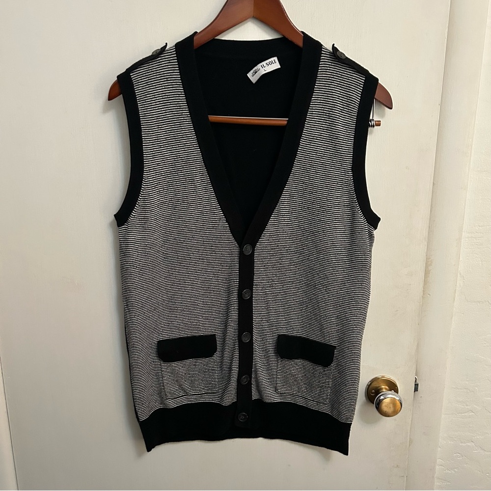 Vtg 90s Cashmere Silk Wool Blend Sweater Vest Cardigan Mens L Fine Gage Striped